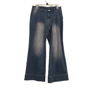 NWOT Flamingo Lightweight Light Wash Wide Leg Denim Pleated Front Jeans-Small-29